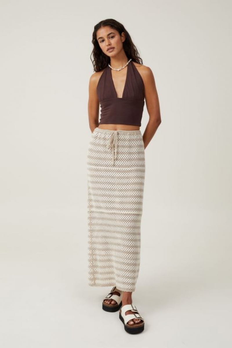 Cotton On Crochet Knit Maxi Women\'s Skirt Grey Brown / Grey | eJF1wwVsRHA