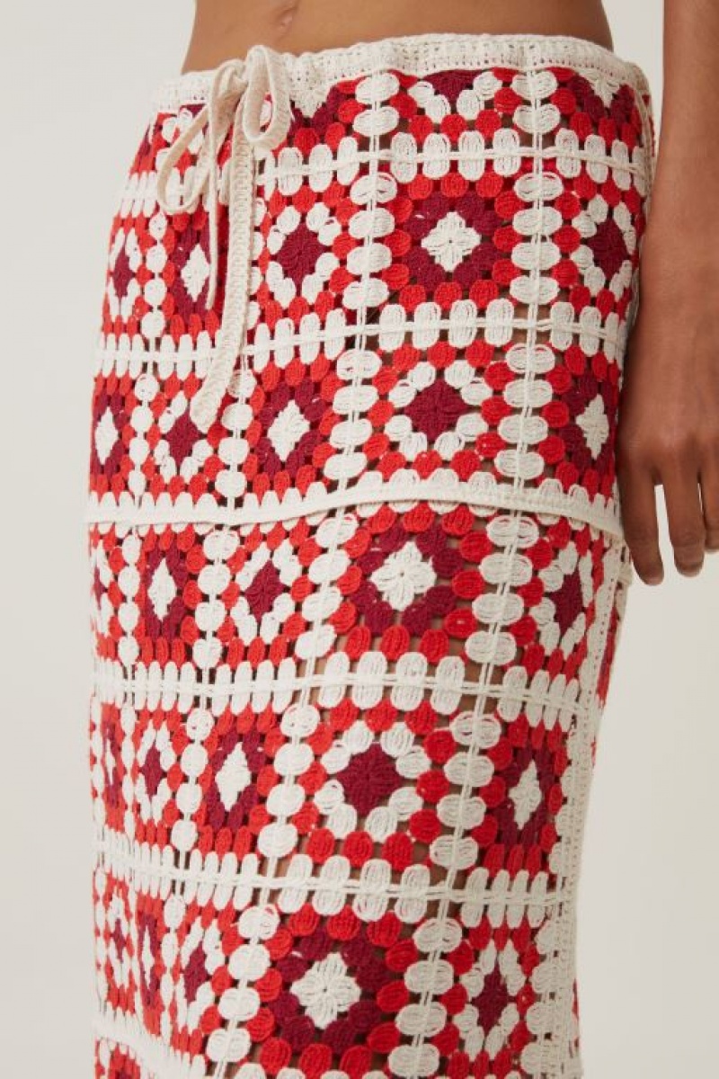 Cotton On Crochet Knit Maxi Women's Skirt Red | R2xjpBL1Lvc