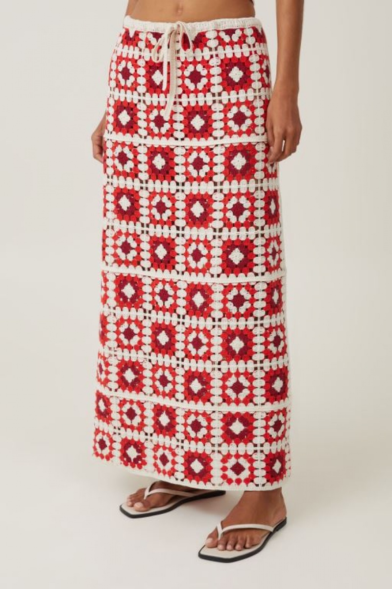 Cotton On Crochet Knit Maxi Women's Skirt Red | R2xjpBL1Lvc