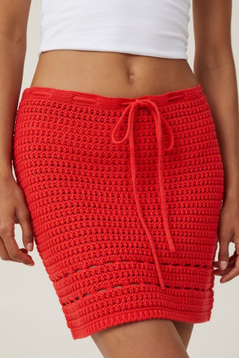Cotton On Crochet Knit Mini Women's Skirt Red | qNlsJZjbGX1