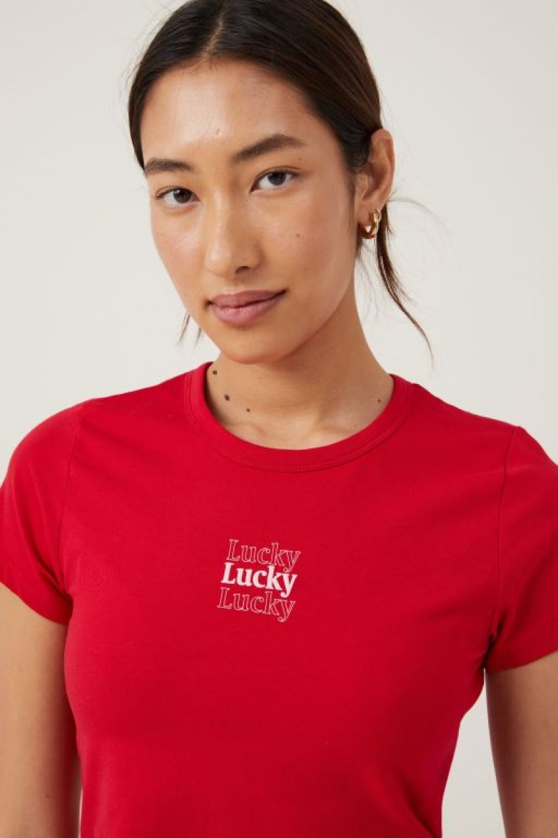 Cotton On Crop Fit Graphic Women's Graphic T-Shirts Red | ixyEkr499hS