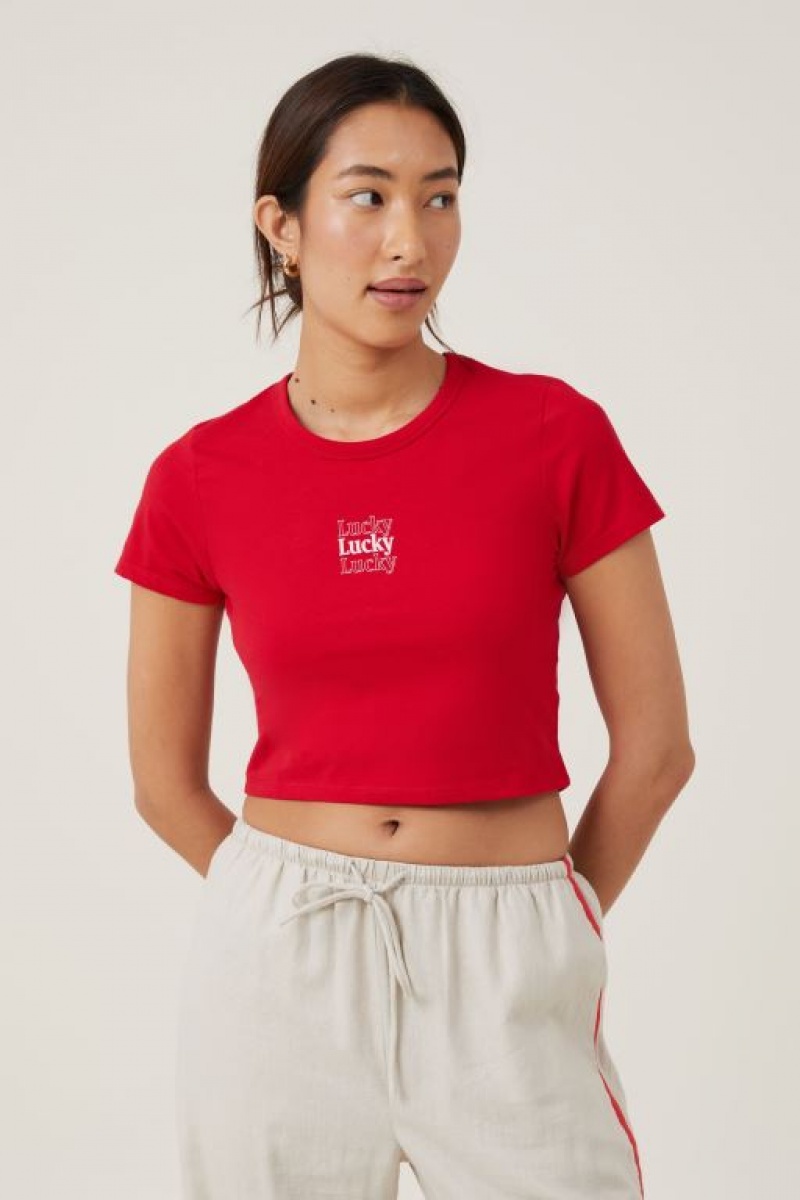 Cotton On Crop Fit Graphic Women\'s Graphic T-Shirts Red | ixyEkr499hS