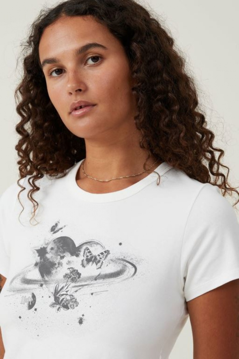 Cotton On Crop Fit Graphic Women's Graphic T-Shirts White | Y6ZKYY6puNf