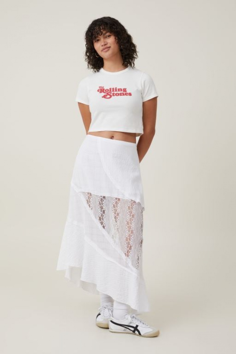 Cotton On Crop Fit Rolling Stones Women's Graphic T-Shirts White | BCV6SK1GUlG