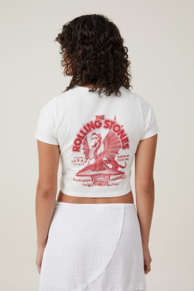 Cotton On Crop Fit Rolling Stones Women's Graphic T-Shirts White | BCV6SK1GUlG
