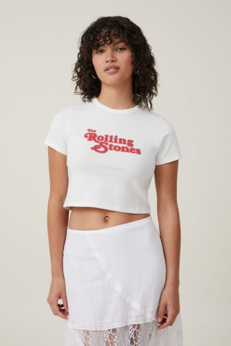 Cotton On Crop Fit Rolling Stones Women\'s Graphic T-Shirts White | BCV6SK1GUlG