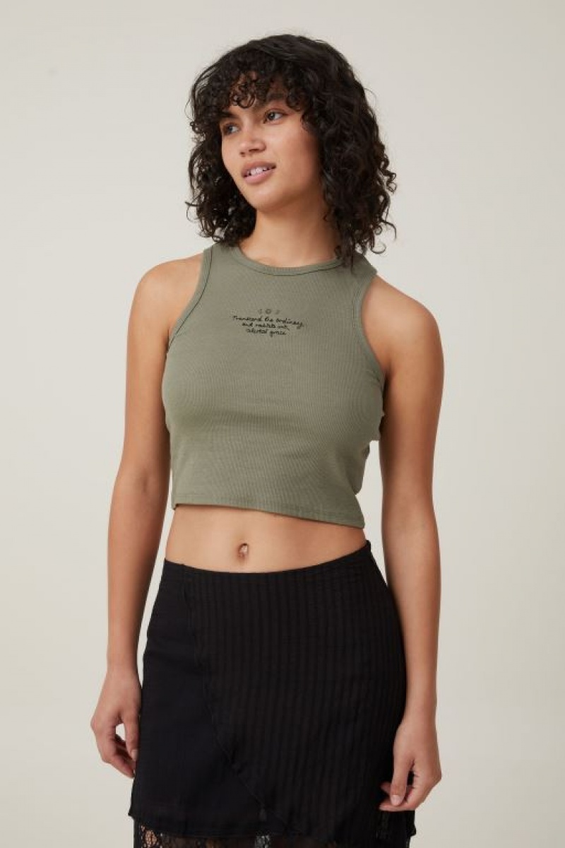 Cotton On Crop Ribbed Graphic Racer Women\'s Graphic T-Shirts Transcend | QV1WJUu2Rji