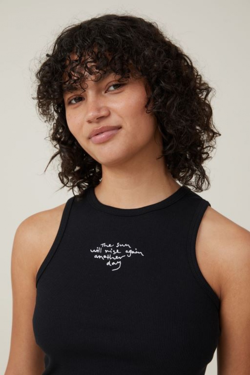 Cotton On Crop Ribbed Graphic Racer Women's Graphic T-Shirts Orange / Black | 48u6G9xsdZ7