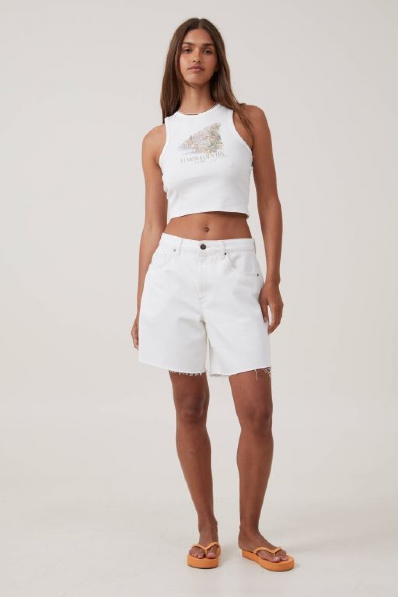 Cotton On Crop Ribbed Graphic Racer Women's Graphic T-Shirts Lemon / White | NwnZmt3JkZw