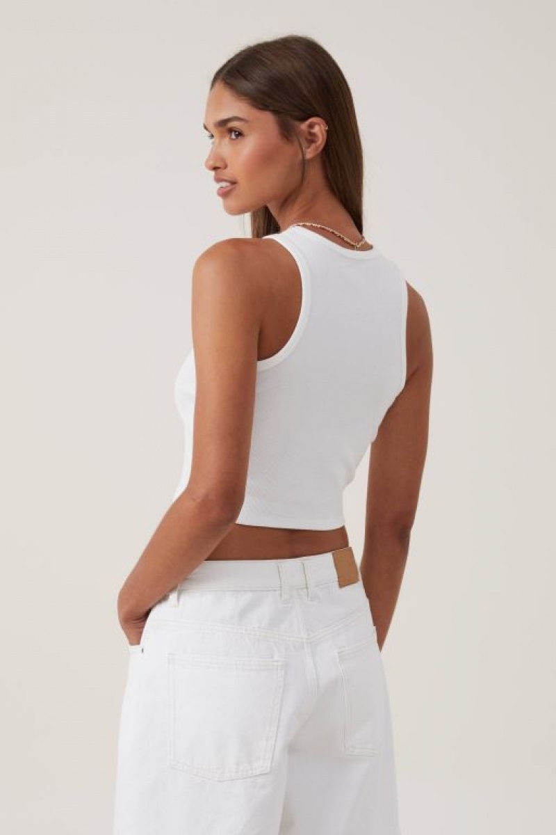 Cotton On Crop Ribbed Graphic Racer Women's Graphic T-Shirts Lemon / White | NwnZmt3JkZw
