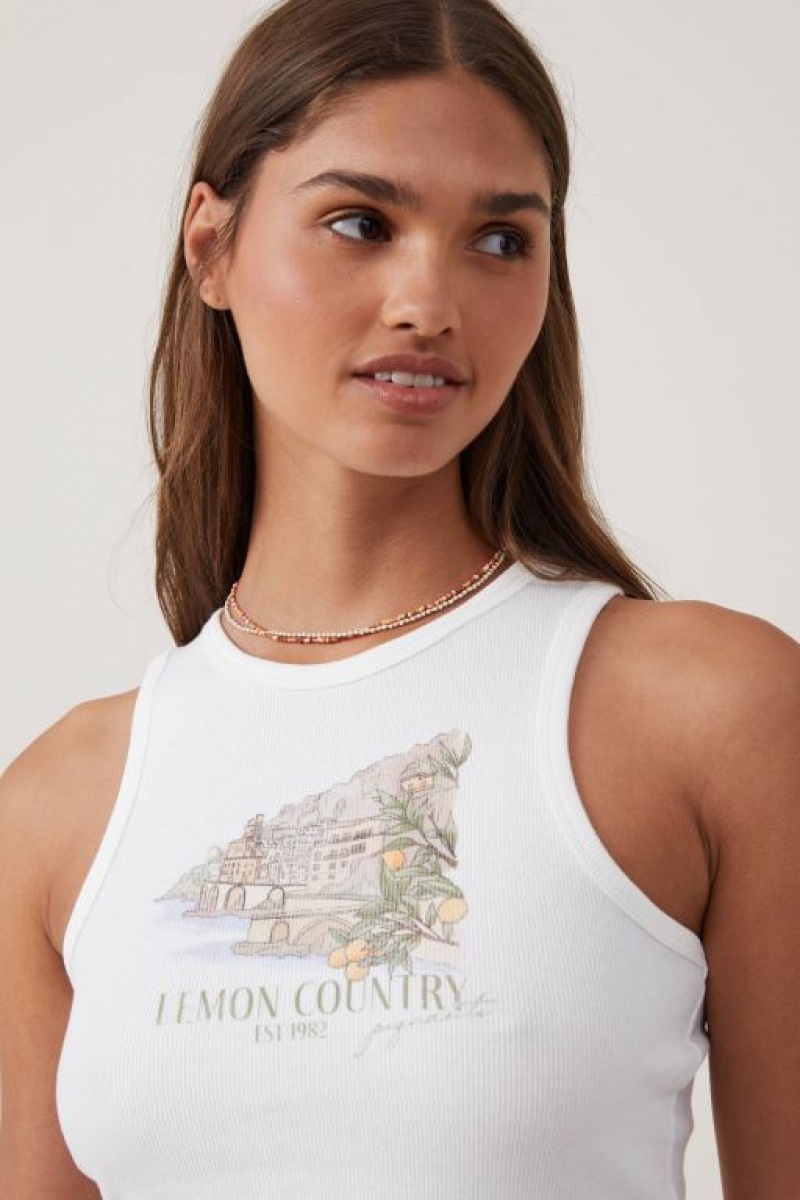 Cotton On Crop Ribbed Graphic Racer Women's Graphic T-Shirts Lemon / White | NwnZmt3JkZw