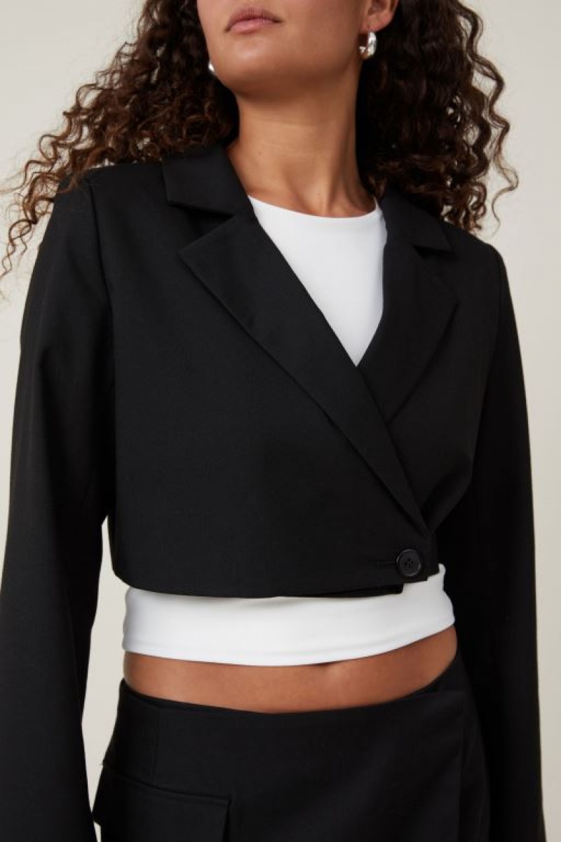 Cotton On Cropped Women's Blazers Black | D7elV7Jf4G9