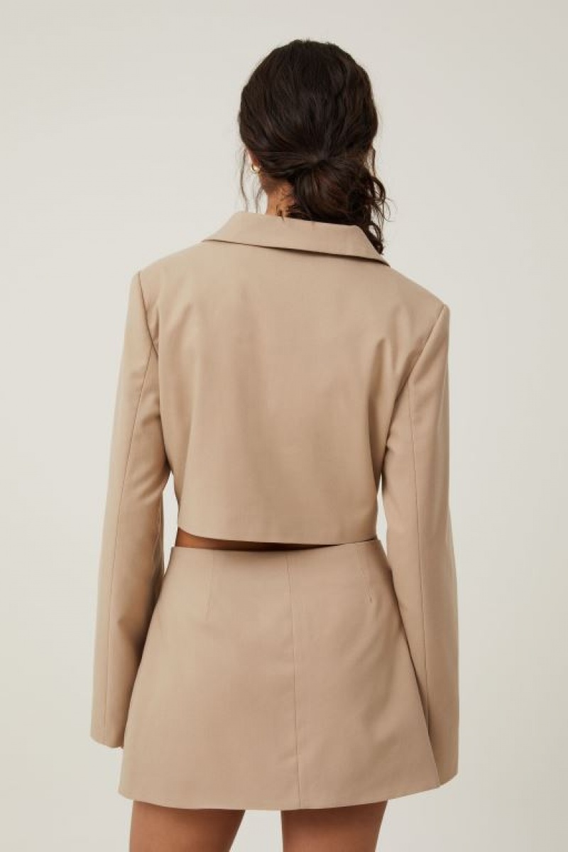 Cotton On Cropped Women's Blazers Grey Brown | 35ZMSX2uYKS