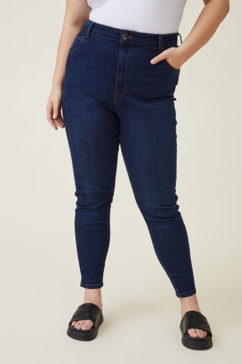 Cotton On Curve Adriana High Crop Skinny Jean Women's Pants Deep Blue | Rha2ihCnrDJ