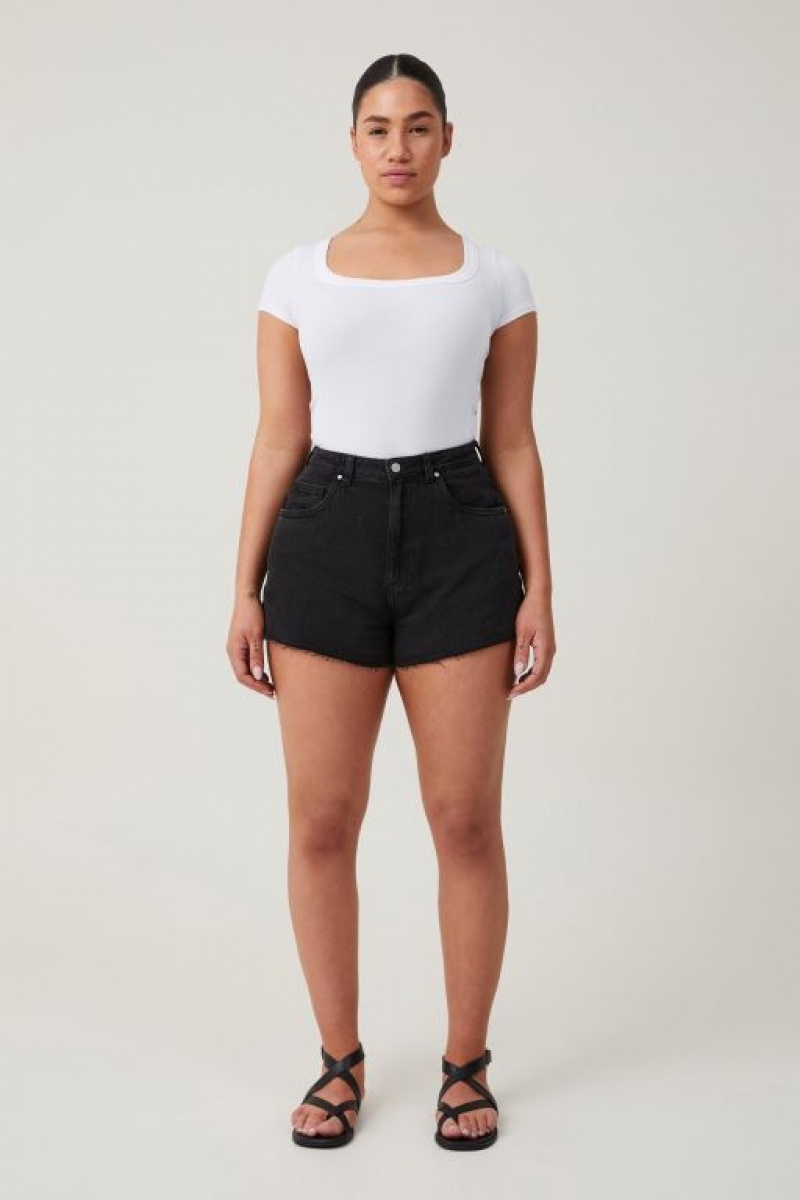 Cotton On Curvy High Mom Denim Women's Shorts Deep Grey Black | m68rM4Bl4LB