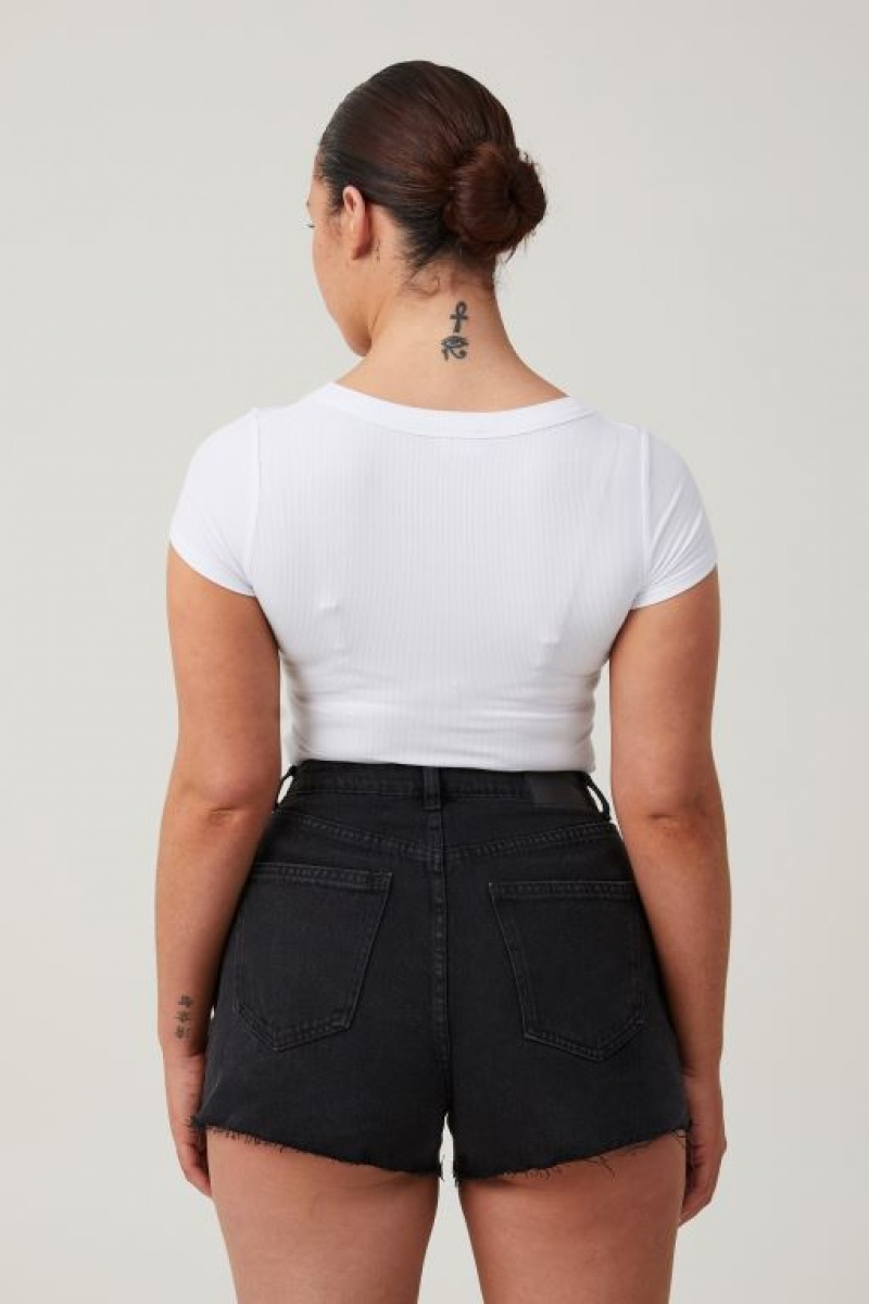 Cotton On Curvy High Mom Denim Women's Shorts Deep Grey Black | m68rM4Bl4LB