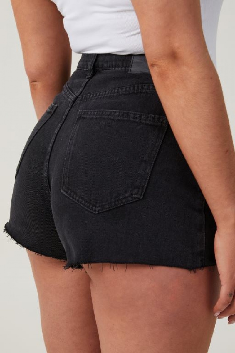 Cotton On Curvy High Mom Denim Women's Shorts Deep Grey Black | m68rM4Bl4LB