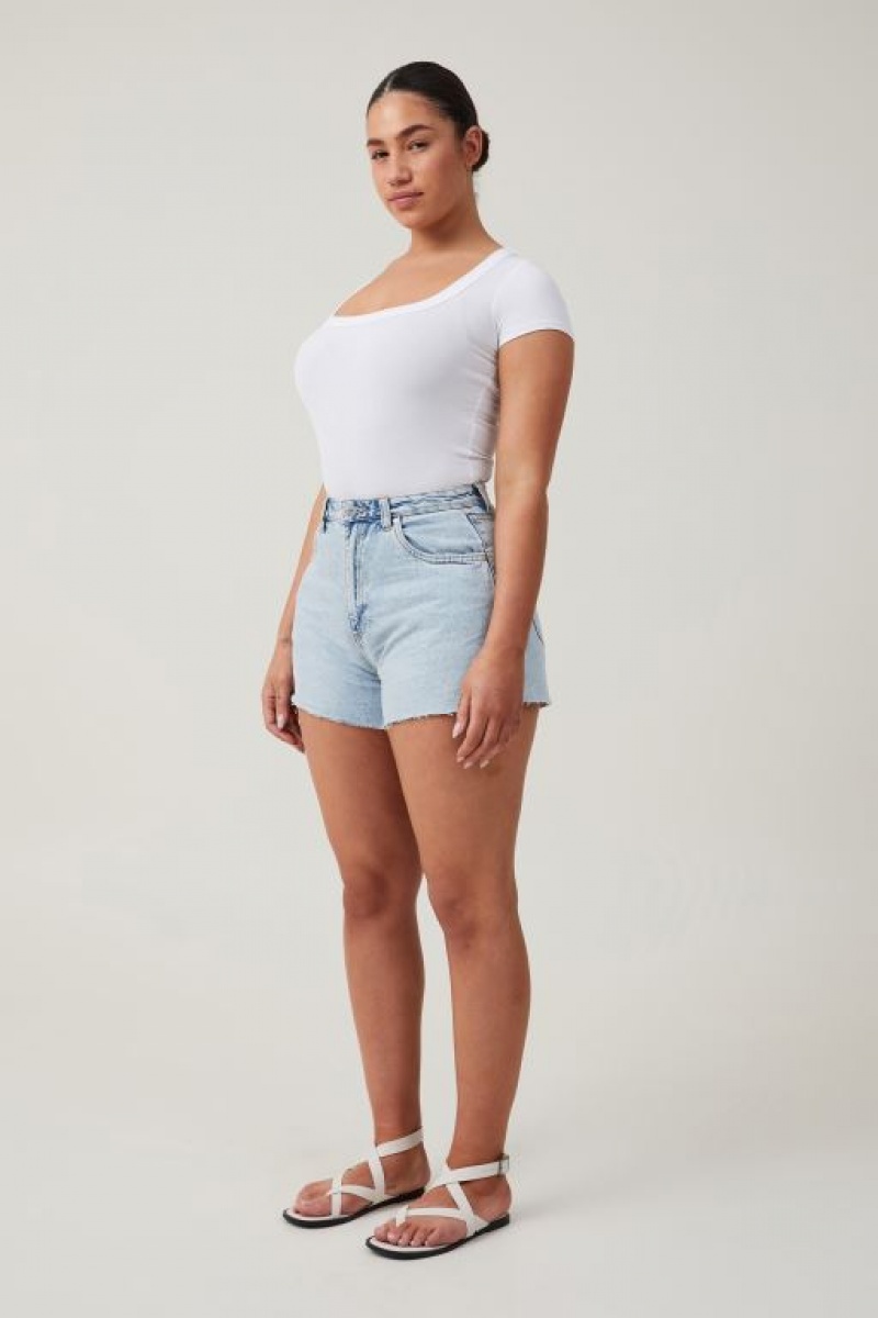 Cotton On Curvy High Mom Denim Women's Shorts Blue | PYwuEDC1yE1