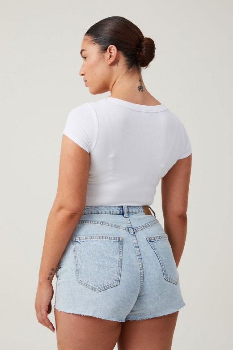 Cotton On Curvy High Mom Denim Women's Shorts Blue | PYwuEDC1yE1