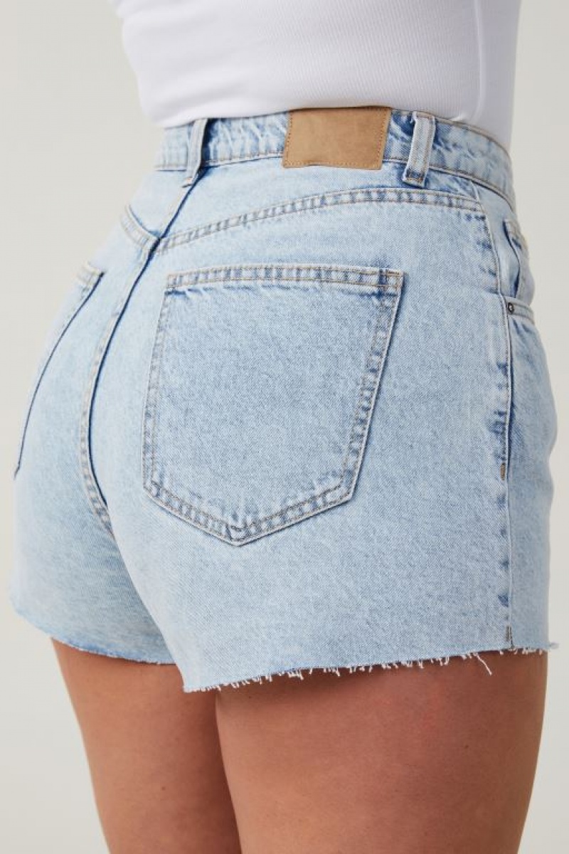 Cotton On Curvy High Mom Denim Women's Shorts Blue | PYwuEDC1yE1
