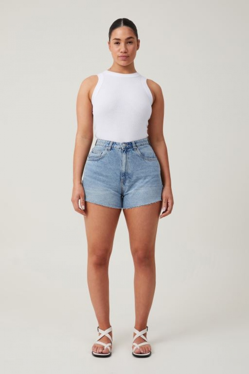 Cotton On Curvy High Mom Denim Women's Shorts Blue | mqp47KudlYL