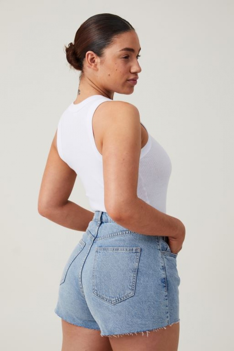 Cotton On Curvy High Mom Denim Women's Shorts Blue | mqp47KudlYL