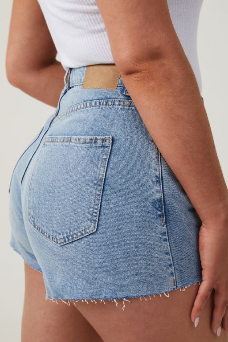 Cotton On Curvy High Mom Denim Women's Shorts Blue | mqp47KudlYL
