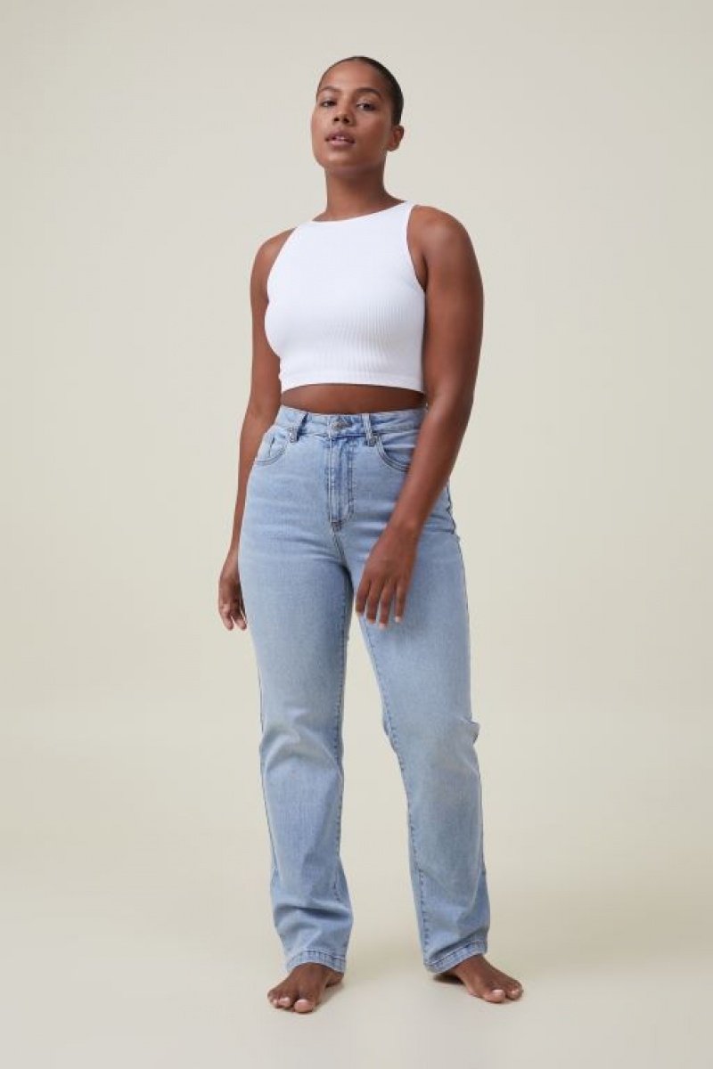 Cotton On Curvy Stretch Straight Women's Jeans Blue | m3tqleacmxQ