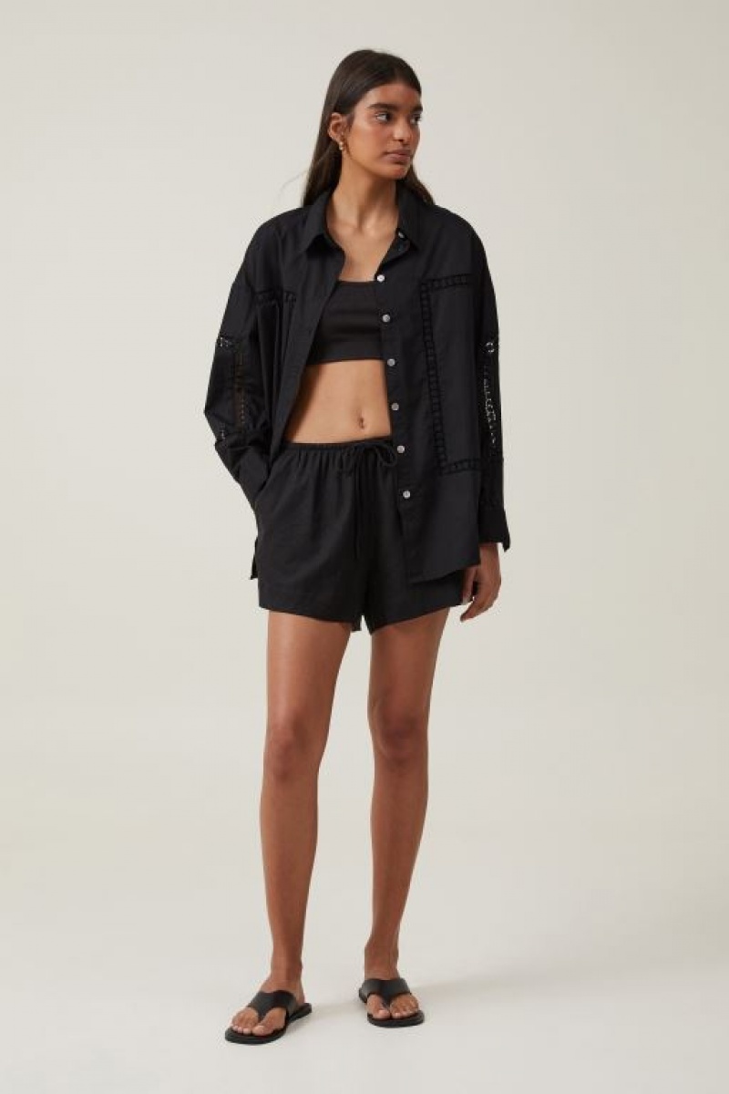 Cotton On Cutwork Dad Women's Shirts Black | 05sQ8AONHkz