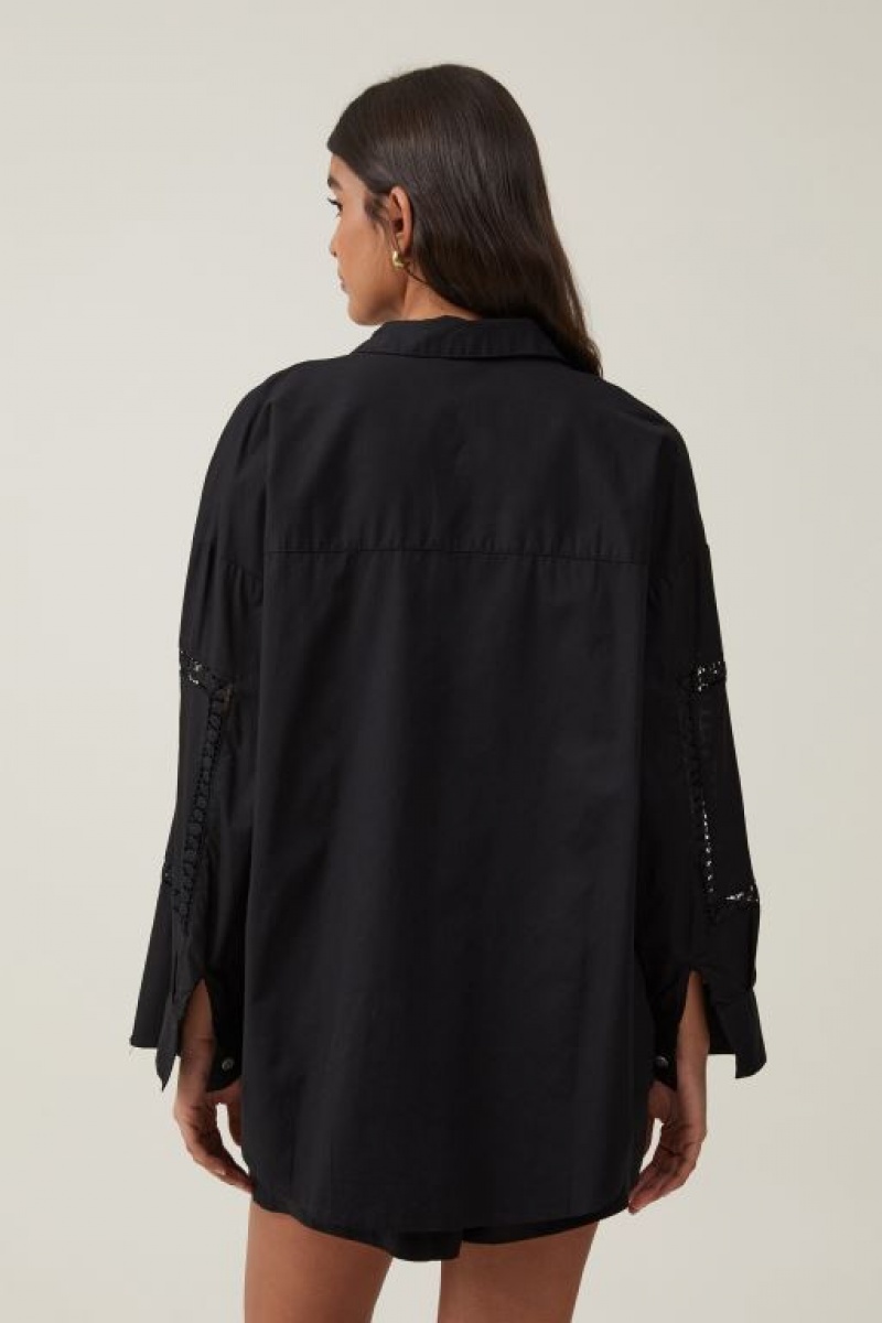 Cotton On Cutwork Dad Women's Shirts Black | 05sQ8AONHkz
