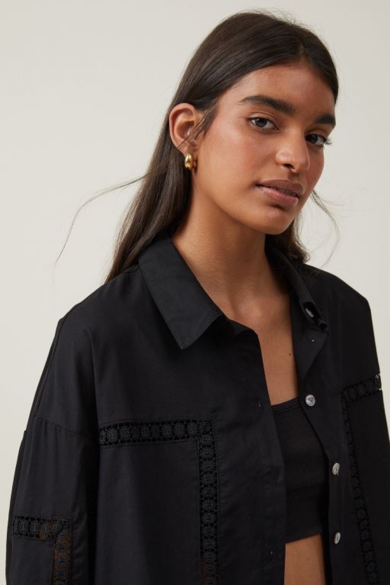 Cotton On Cutwork Dad Women's Shirts Black | 05sQ8AONHkz