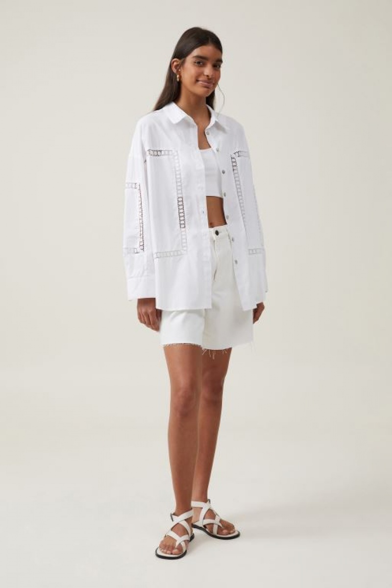 Cotton On Cutwork Dad Women's Shirts White | ar2fX850ln3