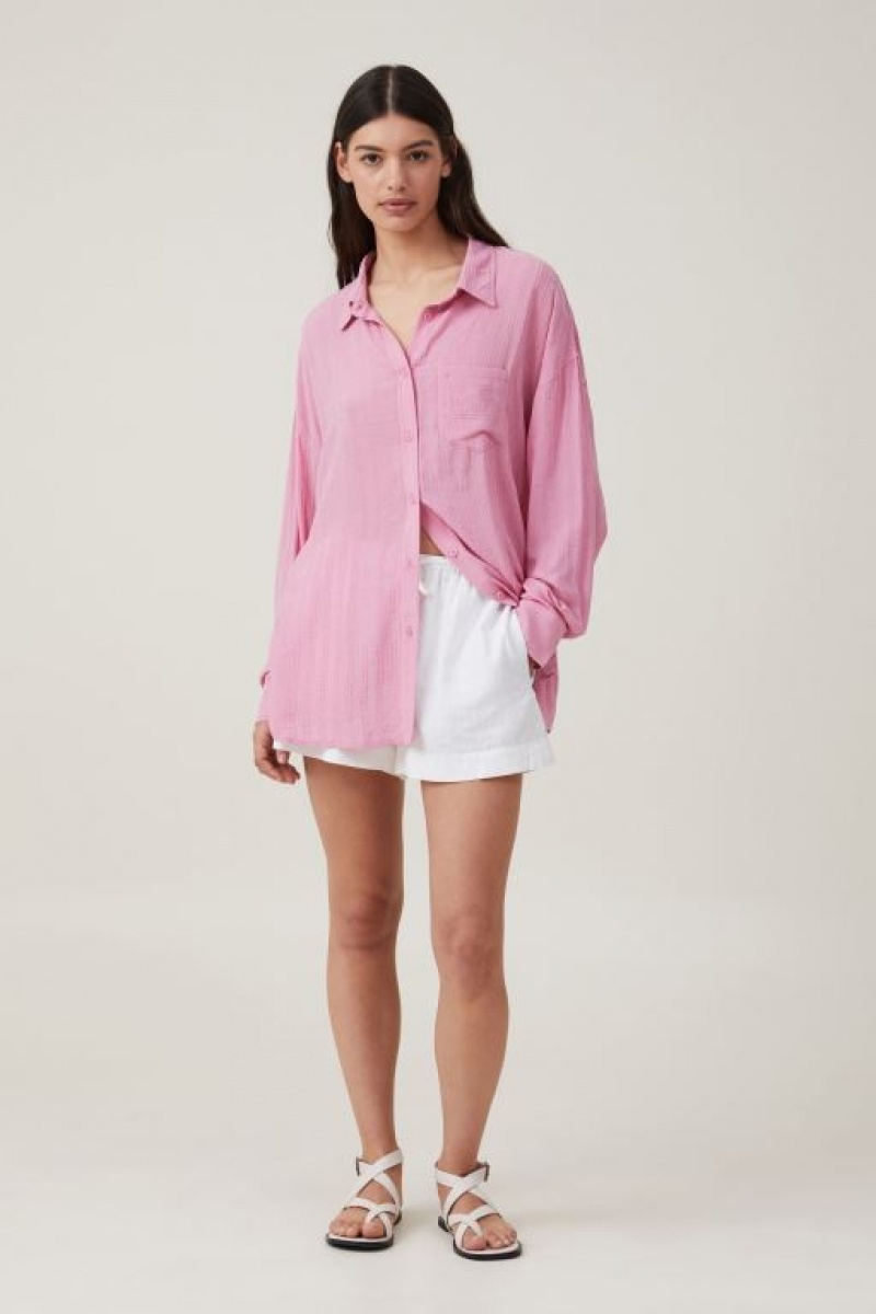 Cotton On Dad - Texture Women's Shirts Stripes Light Purple | ZUj0SQpykZT