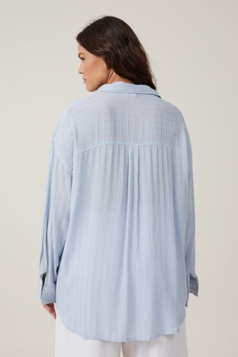 Cotton On Dad - Texture Women's Shirts Stripes Blue | EmssiTSC7yR