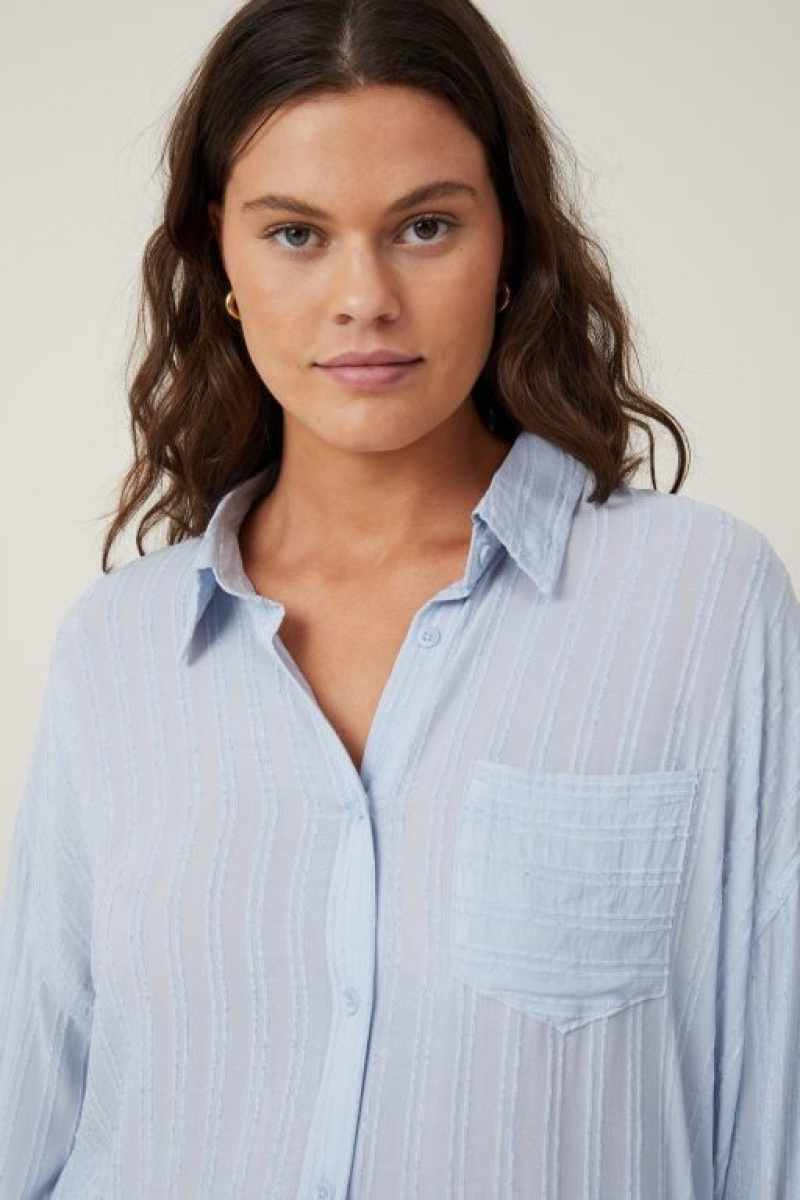 Cotton On Dad - Texture Women's Shirts Stripes Blue | EmssiTSC7yR