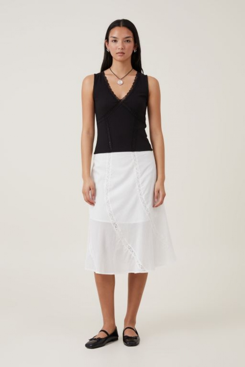 Cotton On Daisy Lace Trim Women's Tanks Black | Fi1NjwTtHXF