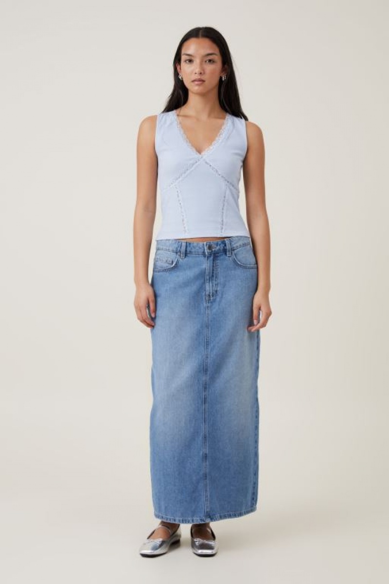 Cotton On Daisy Lace Trim Women's Tanks Blue | MLY5s2Bjn80