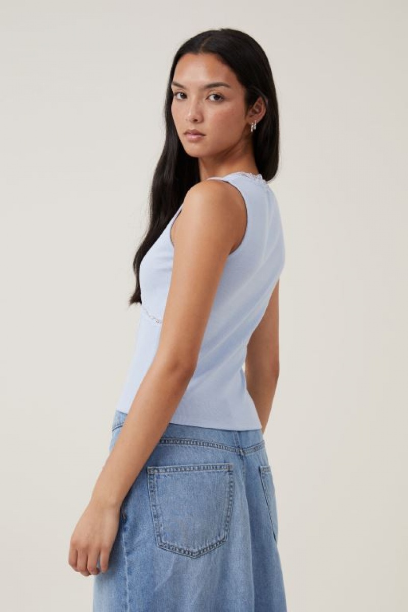 Cotton On Daisy Lace Trim Women's Tanks Blue | MLY5s2Bjn80