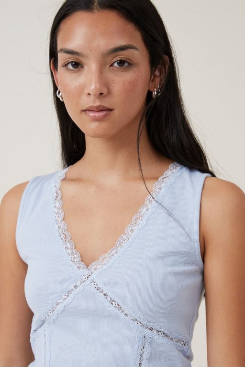 Cotton On Daisy Lace Trim Women's Tanks Blue | MLY5s2Bjn80