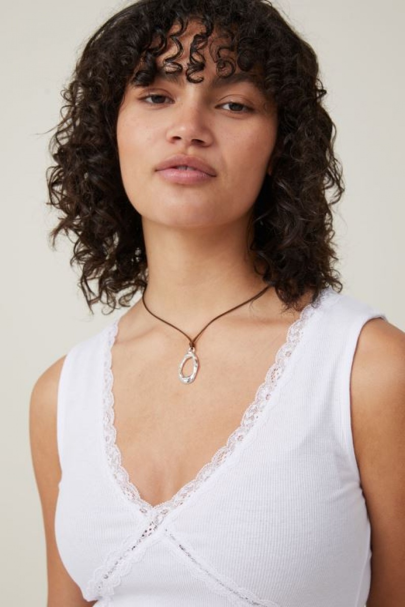 Cotton On Daisy Lace Trim Women's Tanks White | DwMvTg0fzlL