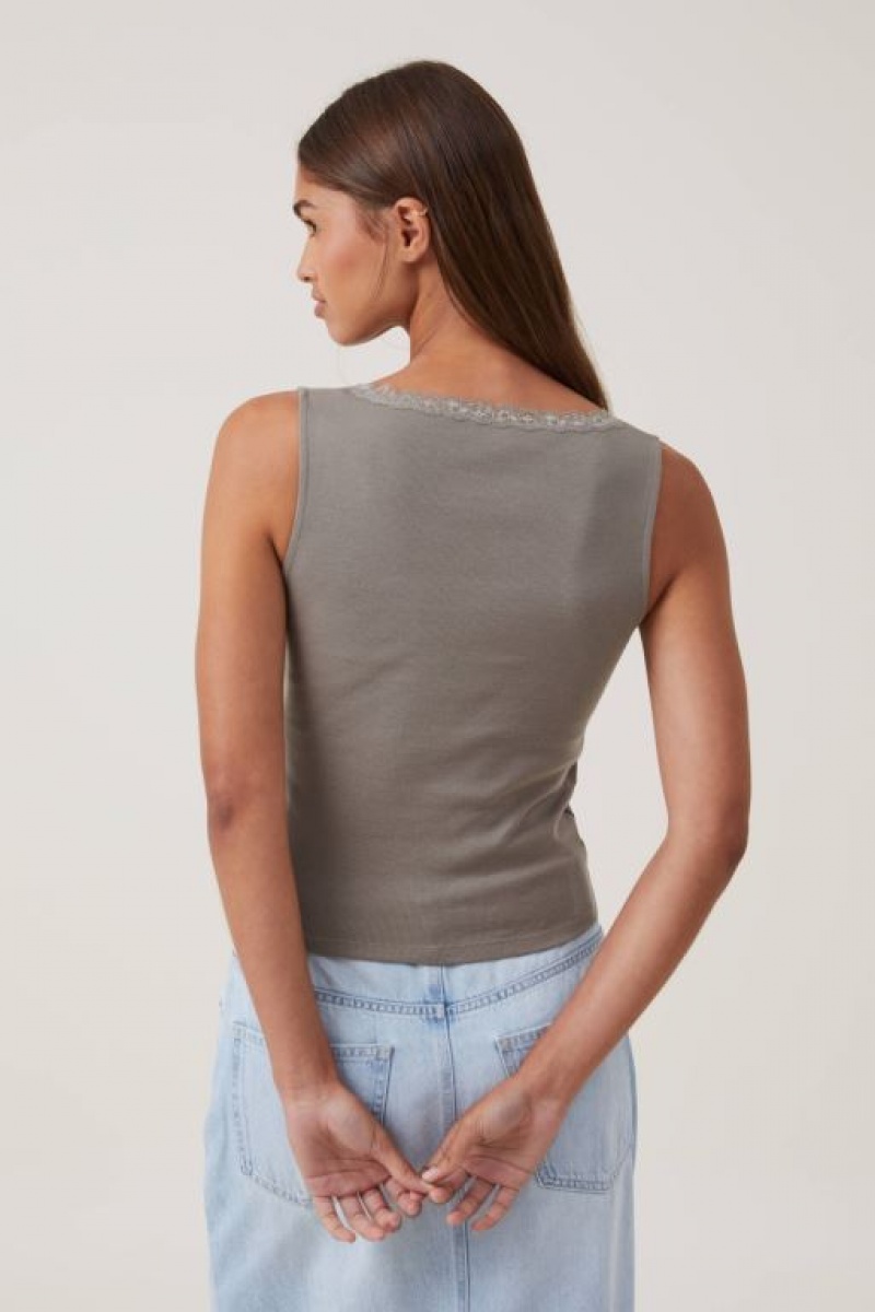 Cotton On Daisy Lace Trim Women's Tanks Woodland | TU7DI1eS4YB