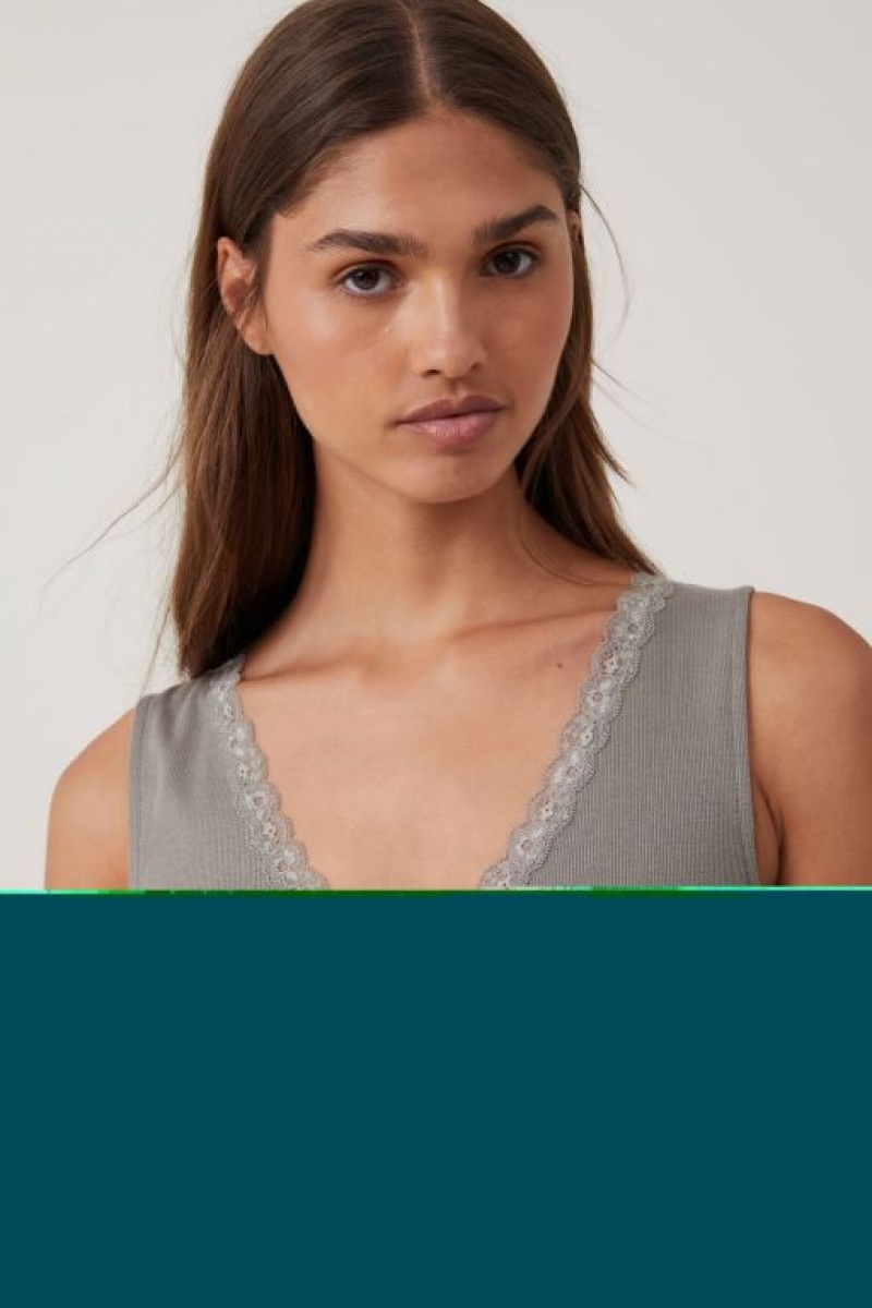 Cotton On Daisy Lace Trim Women's Tanks Woodland | TU7DI1eS4YB