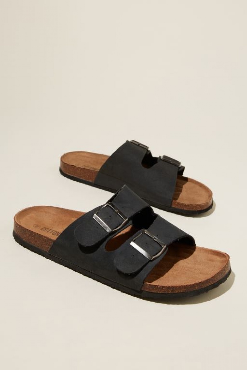 Cotton On Double Buckle Men's Sandals Black | nYowyaoSxOe