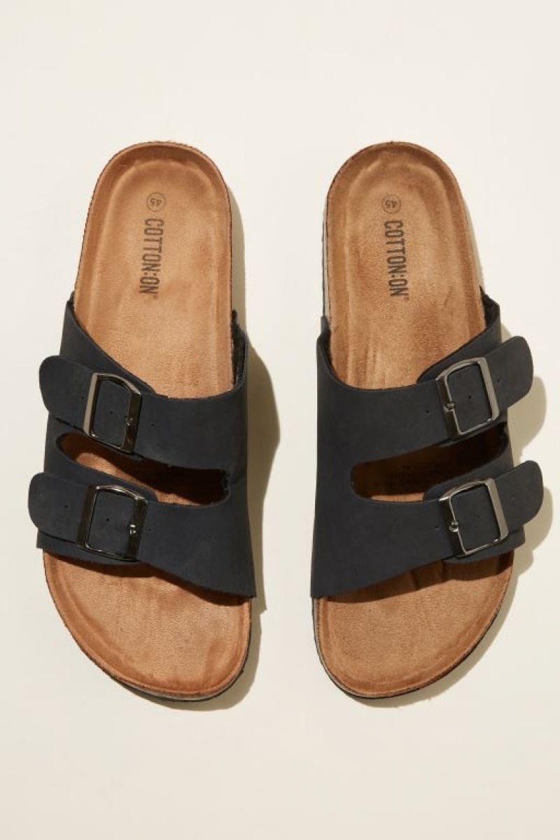 Cotton On Double Buckle Men's Sandals Black | nYowyaoSxOe