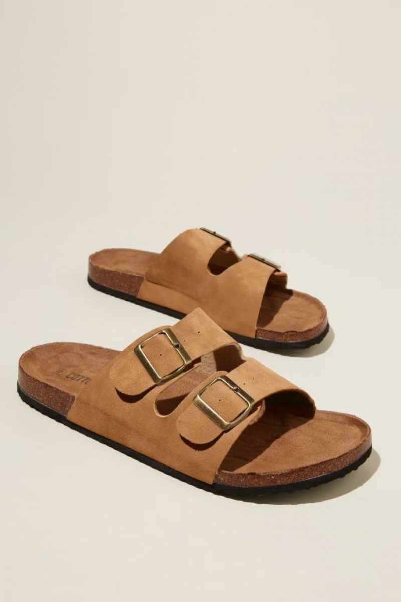 Cotton On Double Buckle Men's Sandals Brown | IMyWkhz7wSi