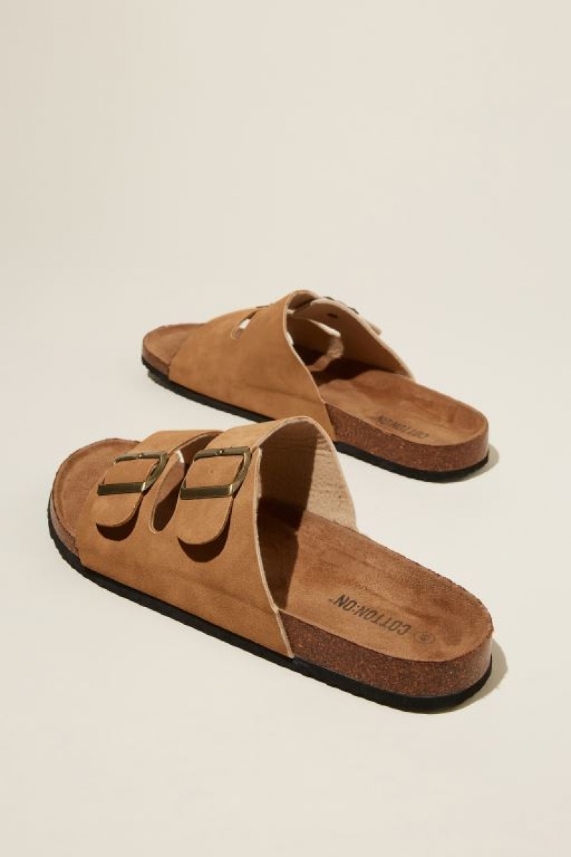 Cotton On Double Buckle Men's Sandals Brown | IMyWkhz7wSi