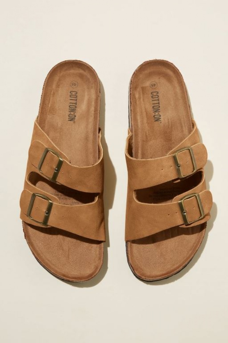 Cotton On Double Buckle Men's Sandals Brown | IMyWkhz7wSi