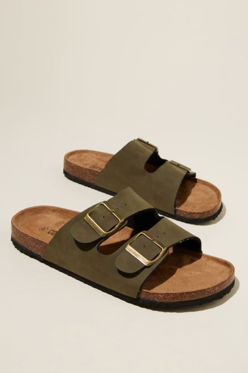 Cotton On Double Buckle Men's Sandals Khaki | Lm5eNEIAF9b