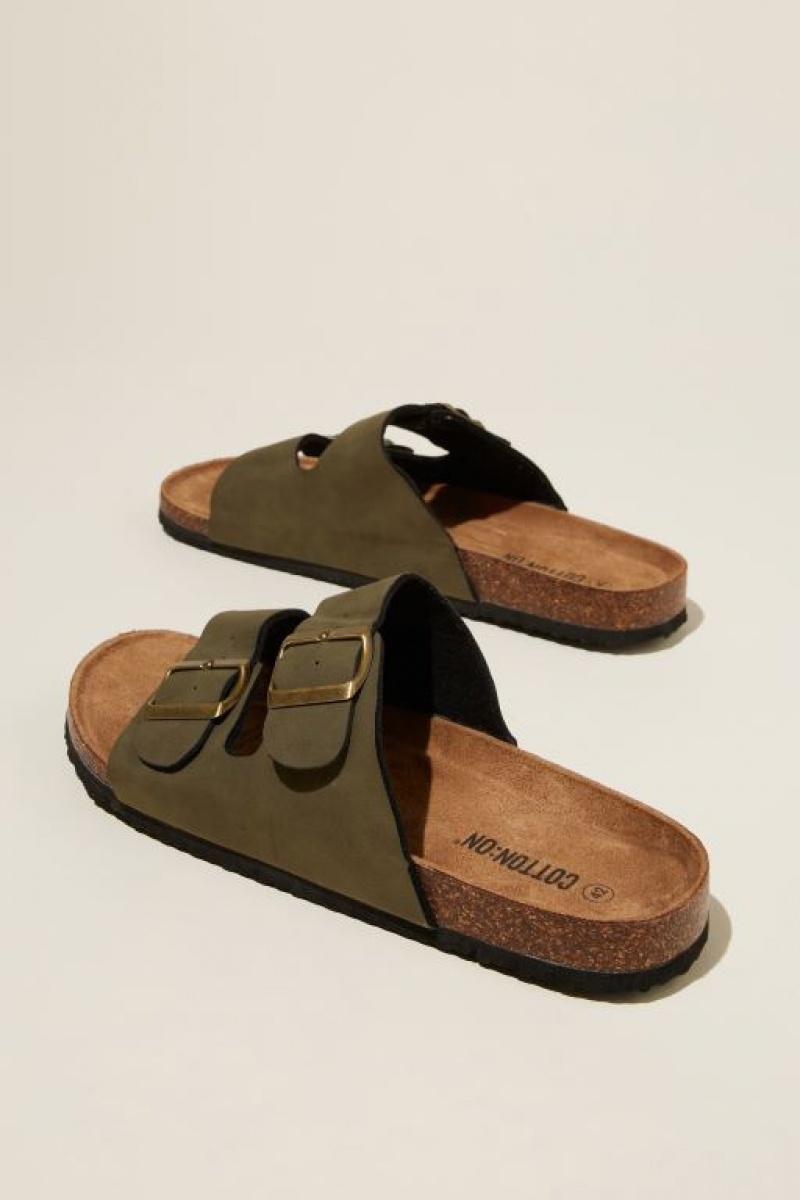 Cotton On Double Buckle Men's Sandals Khaki | Lm5eNEIAF9b