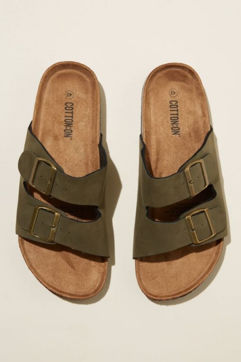 Cotton On Double Buckle Men's Sandals Khaki | Lm5eNEIAF9b